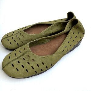 AEROSOLES Olive Green Perforated Slip-On Flats